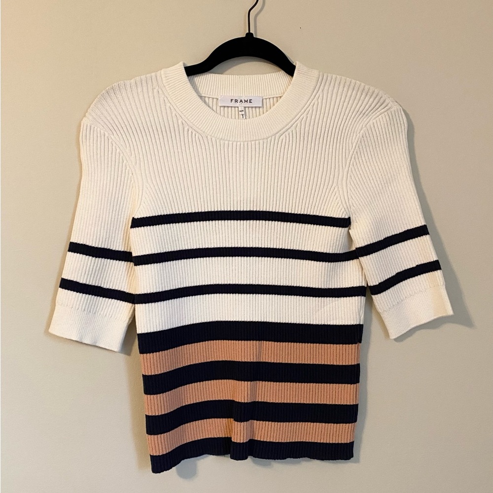 Frame Short Sleeve Ribbed Sweater Size Medium - Picture 2 of 10